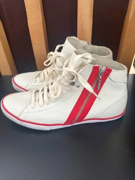 Diesel White High-Top Sneakers with Red Zipper Detail “Beach Pit” Leather - Picture 3 of 8